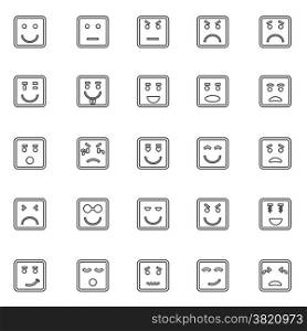 Square face line icons on white background, stock vector