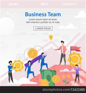 Square Flat Banner Business Team Investors Young. Vector Illustration Against Sky and White Sun. Overall Intellectual Contribution to Economy Project Brought Financial Profit. Men Count Money.