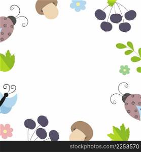 Square frame for summer. Frame for photo with flowers, butterflies and twigs. Vector illustration for a postcard.
