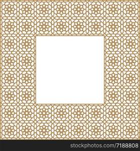 Square frame of the Arabic pattern of three by four blocks. Square frame with traditional Arabic ornament.Golden color