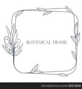 Square frame with leaves and berries vector illustration. Simple botanical hand drawing natural frame for cards and invitations.. Square frame with leaves and berries vector illustration.