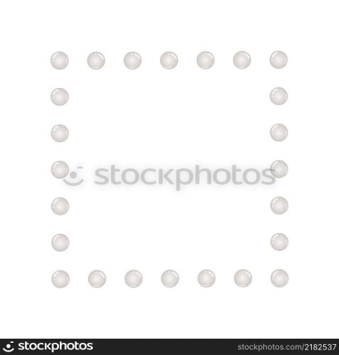 Square frame with pink beads isolated on a white background. Vector illustration for design of postcards, photos, logos, holiday. The frame is a square of round balls of pearls.