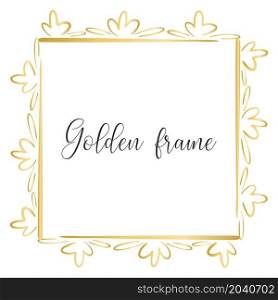 Square gold frame isolated vector illustration. Deciduous botanical rim. Golden template. Square gold frame isolated vector illustration