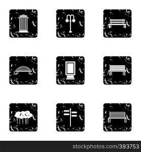 Square icons set. Grunge illustration of 9 square vector icons for web. Square icons set, grunge style