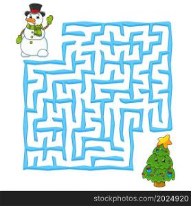 Square maze. Christmas game for kids. Winter puzzle for children. Labyrinth conundrum. Color vector illustration. Find the right path. Education worksheet.