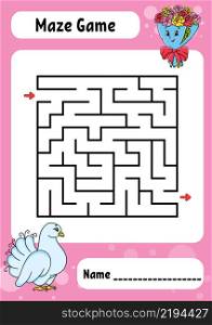 Square maze. Game for kids. Funny labyrinth. Education developing worksheet. Activity page. Puzzle for children. Valentine&rsquo;s Day. Riddle for preschool. Logical conundrum. Color vector illustration.