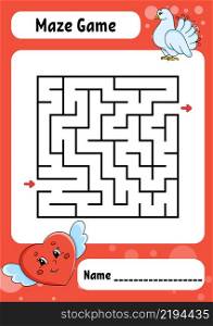 Square maze. Game for kids. Funny labyrinth. Education developing worksheet. Activity page. Puzzle for children. Valentine&rsquo;s Day. Riddle for preschool. Logical conundrum. Color vector illustration.