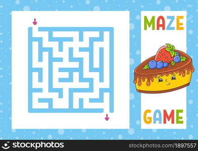 Square maze. Game for kids. Puzzle for children. Happy character. Labyrinth conundrum. Color vector illustration. Find the right path. Isolated vector illustration. Cartoon style.