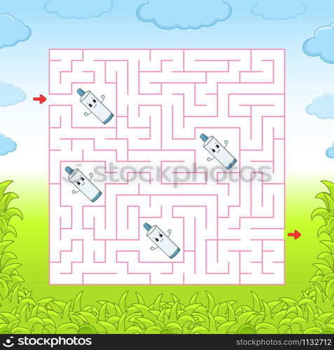 Square maze. Game for kids. Puzzle for children. Labyrinth conundrum. Color vector illustration. Find the right path. Isolated vector illustration. Cartoon character.