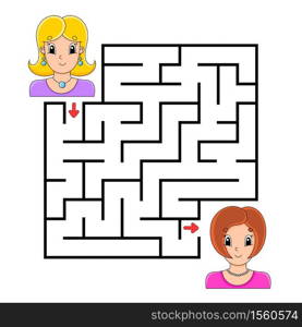 Square maze. Game for kids. Puzzle for children. Labyrinth conundrum. Color vector illustration. Isolated vector illustration. Cartoon character.