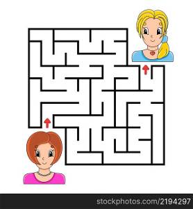 Square maze. Game for kids. Puzzle for children. Labyrinth conundrum. Color vector illustration. Isolated vector illustration. cartoon character.
