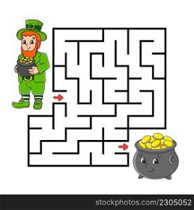 Square maze. Game for kids. Puzzle for children. Labyrinth conundrum. Color vector illustration. Isolated vector illustration. cartoon character. St. Patrick’s Day.