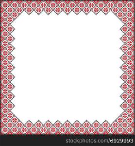 Square pattern for embroidery. Red and black cross stitches.
