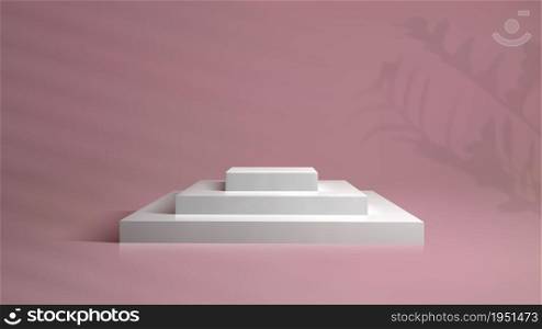 Square podium on pink background in 3d style. Cosmetic background podium. Platform studio vector illustration. Abstract geometric background.. Square podium on pink background in 3d style. Cosmetic background podium. Platform studio vector illustration.