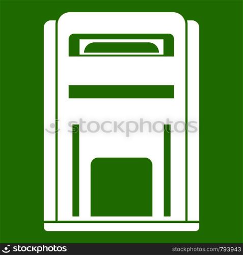 Square post box icon white isolated on green background. Vector illustration. Square post box icon green