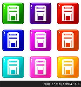 Square post box icons of 9 color set isolated vector illustration. Square post box icons 9 set