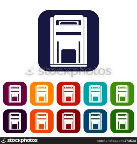 Square post box icons set vector illustration in flat style In colors red, blue, green and other. Square post box icons set