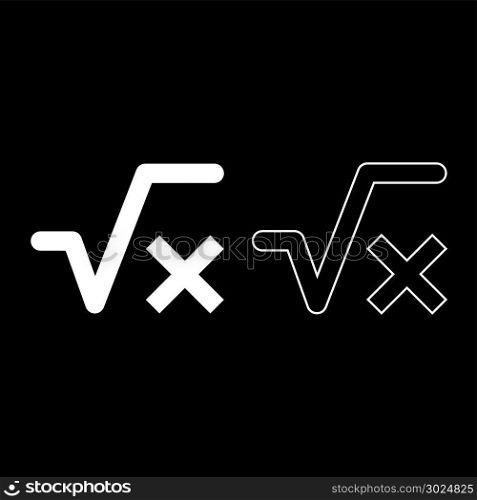 Square root of x axis icon set white color vector illustration flat style simple image