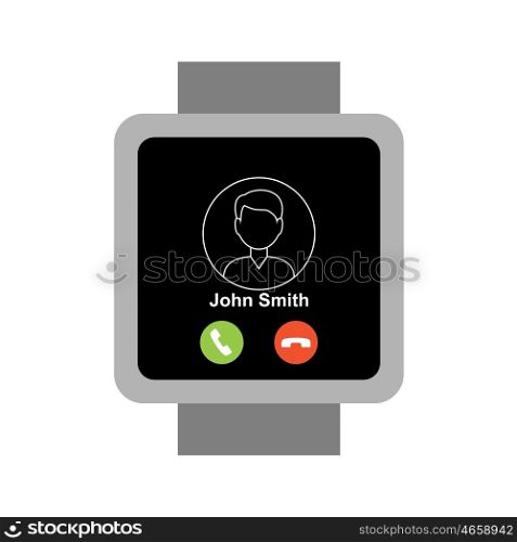 Square smartwatch.Subscriber&rsquo;s call on the screen. Vector