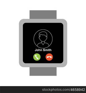 Square smartwatch.Subscriber&rsquo;s call on the screen. Vector