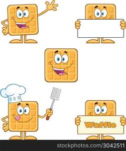 Square Waffle Cartoon Mascot Character Set 2. Vector Collection Isolated On White Background