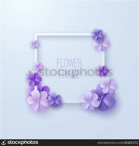 Square white frame with violet flowers