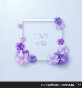 Square white frame with violet flowers