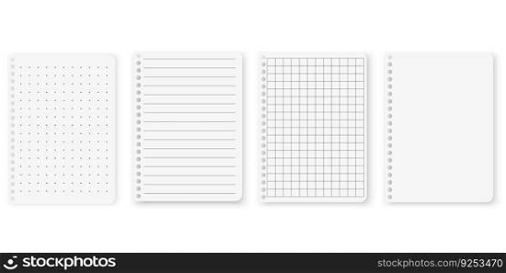 Squared and lined paper sheets of notebook or copybook. paper sheet of lines and squares notepad pages set. Vector illustration. EPS 10.. Squared and lined paper sheets of notebook or copybook. paper sheet of lines and squares notepad pages set. Vector illustration.