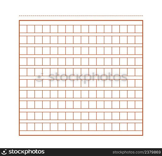 Squared manuscript. Blank paper template for school notebook. Red paper manuscript. Notebook for writing hieroglyphs. Empty notebook page. Editable stroke. Vector illustration on white background.. Squared manuscript. Blank paper template for school notebook. Red paper manuscript. Notebook for writing hieroglyphs. Empty notebook page. Editable stroke. Vector illustration on white background