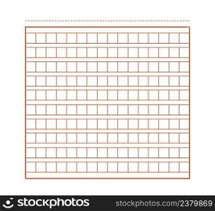 Squared manuscript. Blank paper template for school notebook. Red paper manuscript. Notebook for writing hieroglyphs. Empty notebook page. Editable stroke. Vector illustration on white background.. Squared manuscript. Blank paper template for school notebook. Red paper manuscript. Notebook for writing hieroglyphs. Empty notebook page. Editable stroke. Vector illustration on white background