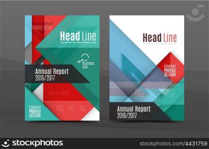 Squares and triangles annual report cover template. Color business brochure vector template, front page, A4 size, leaflet abstract background, magazine design, flyer layout