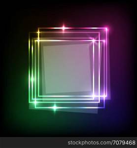Squares banner on neon colorful abstract background, stock vector