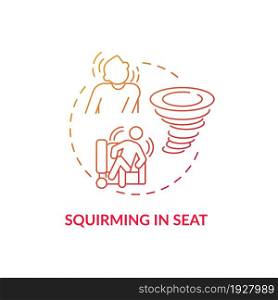 Squirming in seat concept icon. Hyperactive-impulsive symptom abstract idea thin line illustration. Response to boredom. Excessive fidgeting with hands and feet. Vector isolated outline color drawing. Squirming in seat concept icon