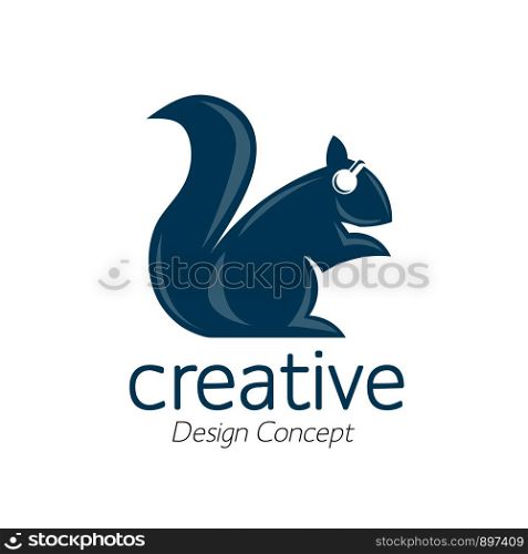 squirrel with headphones vector flat musical logo template