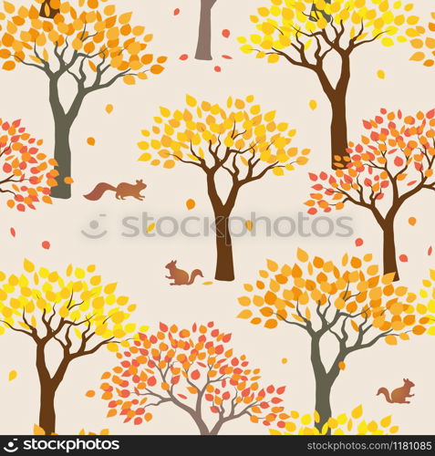 Squirrels with forest on autumn mood seamless pattern for decorative,fashion,fabric,textile,print or wallpaper,vector illustration