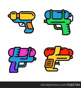 Squirt gun icons set. Outline set of squirt gun vector icons for web design isolated on white background. Squirt gun icons set, outline style