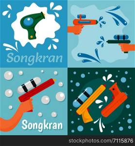 Squirt gun water pistol game banner concept set. Flat illustration of 4 squirt gun water pistol game vector banner horizontal concepts for web. Squirt gun water banner concept set, flat style