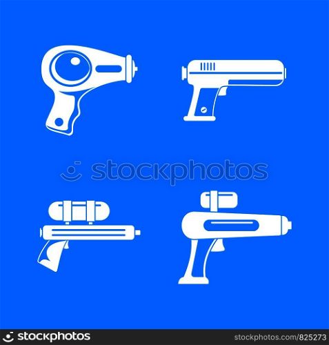 Squirt gun water pistol game icons set. Simple illustration of 4 squirt gun water pistol game vector icons for web. Squirt gun water pistol icons set, simple style