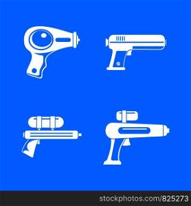 Squirt gun water pistol game icons set. Simple illustration of 4 squirt gun water pistol game vector icons for web. Squirt gun water pistol icons set, simple style
