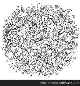 Sri Lanka hand drawn cartoon doodles illustration. Funny travel design. Creative art vector background. Sri Lankan symbols, elements and objects. Colorful composition. Sri Lanka hand drawn cartoon doodles illustration. Funny travel design.