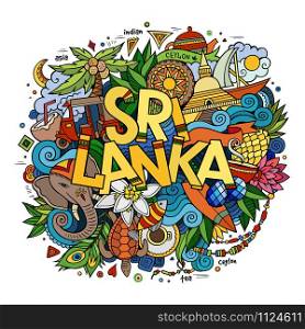 Sri Lanka hand lettering and doodles elements and symbols background. Vector hand drawn colorful illustration. Sri Lanka hand lettering and doodles elements