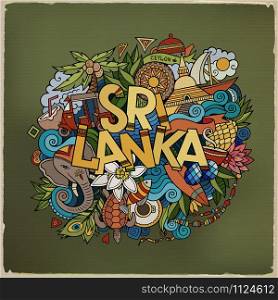 Sri Lanka hand lettering and doodles elements and symbols background. Vector hand drawn colorful illustration. Sri Lanka hand lettering and doodles elements