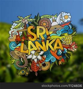 Sri Lanka hand lettering and doodles elements emblem. Vector blurred background. Sri Lanka hand lettering and doodles elements emblem