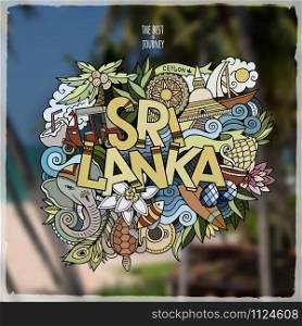 Sri Lanka hand lettering and doodles elements emblem. Vector blurred background. Sri Lanka hand lettering and doodles elements emblem