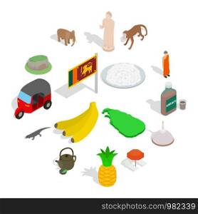 Sri-lanka icons set in isometric 3d style isolated on white background. Sri-lanka icons set, isometric 3d style