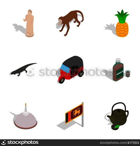 Sri Lanka icons set. Isometric 3d illustration of 9 Sri Lanka vector icons for web. Sri Lanka icons set, isometric 3d style