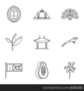 Sri Lanka icons set. Outline illustration of 9 Sri Lanka vector icons for web. Sri Lanka icons set, outline style