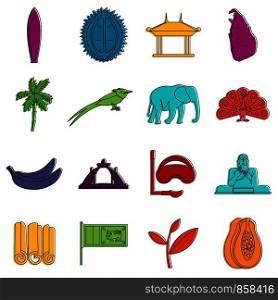 Sri Lanka travel icons set. Doodle illustration of vector icons isolated on white background for any web design. Sri Lanka travel icons doodle set