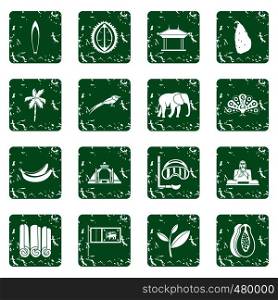 Sri Lanka travel icons set in grunge style green isolated vector illustration. Sri Lanka travel icons set grunge