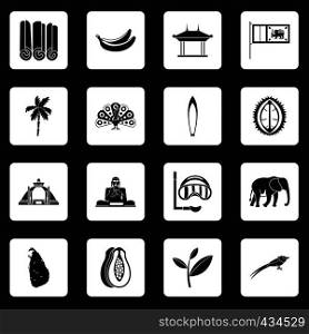 Sri Lanka travel icons set in white squares on black background simple style vector illustration. Sri Lanka travel icons set squares vector